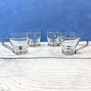 4 Bormioli Rocco Verdi Oslo Glass Cups Mugs Stainless Handles Espresso Demitasse